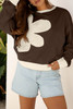 Coffee Raw Edge Flower Patch Drop Shoulder Casual Top