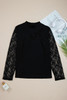 Black Plus Size Lace Patchwork Asymmetric Cutout Sheer Long Sleeve Top