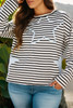 Gray Stripe Contrast Star Stitched Plus Size Long Sleeve Top