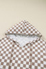 Khaki Double Checkered Patchwork Tie Neck Oversize Hoodie