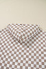 Khaki Double Checkered Patchwork Tie Neck Oversize Hoodie