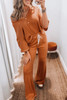 Grapefruit Orange Contrast Stitching Buttoned V Neck Half Sleeve Top and Drawstring Flare Pants Set Grapefruit Orange Contrast Stitching Buttoned V Neck Half Sleeve Top and Drawstring Flare Pants Set