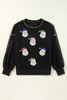 Black Colorful Stitch Trim Sequin Patched Santa Claus Baggy Sweatshirt