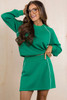 Dark Green Contrast Piping Crewneck Pullover Mini Skirt Set