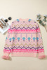 Multicolour Ethnic Christmas Pattern Knit Feather Cuffed Sweater