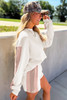 White Color Block Patchwork Drop Shoulder Pullover Casual Shorts 2pcs Outfit