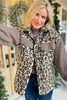 Brown Sherpa Leopard Print Flap Pocket Collared Button Up Jacket