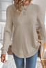 Jet Stream Ribbed Texture Round Neck Long Sleeve Rounded Hem Knit Top