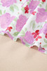 Pink Floral Print Striped Trim Frilled Neck 3/4 Sleeve Flared Mini Dress Pink Floral Print Striped Trim Frilled Neck 3/4 Sleeve Flared Mini Dress