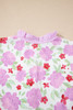 Pink Floral Print Striped Trim Frilled Neck 3/4 Sleeve Flared Mini Dress Pink Floral Print Striped Trim Frilled Neck 3/4 Sleeve Flared Mini Dress