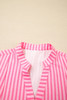 Pink Stripe Flare Sleeve Half Placket Tiered Flowy Mini Dress Pink Stripe Flare Sleeve Half Placket Tiered Flowy Mini Dress