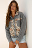 Medium Grey Ribbed Retro Floral Patchwork Shirt Style Jacket