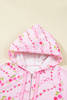 Pink Floral Print Half Zip Kangaroo Pouch Drawstring Hoodie