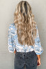 Sky Blue Floral Print Frilly Smocked Square Neck Long Sleeve Blouse Sky Blue Floral Print Frilly Smocked Square Neck Long Sleeve Blouse
