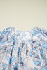 Sky Blue Floral Print Frilly Smocked Square Neck Long Sleeve Blouse Sky Blue Floral Print Frilly Smocked Square Neck Long Sleeve Blouse