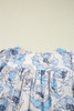 Sky Blue Floral Print Frilly Smocked Square Neck Long Sleeve Blouse Sky Blue Floral Print Frilly Smocked Square Neck Long Sleeve Blouse