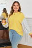 Yellow Stripe Striped Contrast Floral Sleeve Patchwork Plus Size Loose Top