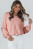 Peach Blossom Big Flower Accent Bubble Sleeve Drop Shoulder Sweater