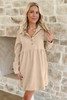 Oatmeal Corduroy Half Button Collared Long Sleeve Mini Dress Oatmeal Corduroy Half Button Collared Long Sleeve Mini Dress