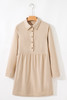 Oatmeal Corduroy Half Button Collared Long Sleeve Mini Dress Oatmeal Corduroy Half Button Collared Long Sleeve Mini Dress