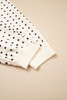 White Polka Dot Print Notched Neck Long Sleeve Top Drawstring Jogger Pants Waffle Knit Lounge Set