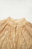 Gold Metallic Balloon Sleeve Buttoned High Neck Loose Blouse