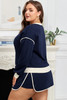 Navy Blue Plus Color Block Drop Shoulder Top and Lace-up Skirt Outfit