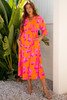 Orange Floral Print Frilly Smocked V Neck 3/4 Sleeve Long Dress Orange Floral Print Frilly Smocked V Neck 3/4 Sleeve Long Dress
