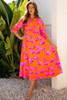 Orange Floral Print Frilly Smocked V Neck 3/4 Sleeve Long Dress Orange Floral Print Frilly Smocked V Neck 3/4 Sleeve Long Dress