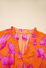 Orange Floral Print Frilly Smocked V Neck 3/4 Sleeve Long Dress Orange Floral Print Frilly Smocked V Neck 3/4 Sleeve Long Dress