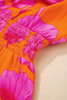 Orange Floral Print Frilly Smocked V Neck 3/4 Sleeve Long Dress Orange Floral Print Frilly Smocked V Neck 3/4 Sleeve Long Dress