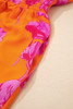 Orange Floral Print Frilly Smocked V Neck 3/4 Sleeve Long Dress Orange Floral Print Frilly Smocked V Neck 3/4 Sleeve Long Dress