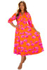 Orange Floral Print Frilly Smocked V Neck 3/4 Sleeve Long Dress Orange Floral Print Frilly Smocked V Neck 3/4 Sleeve Long Dress