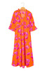 Orange Floral Print Frilly Smocked V Neck 3/4 Sleeve Long Dress Orange Floral Print Frilly Smocked V Neck 3/4 Sleeve Long Dress