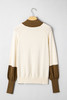 Desert Palm Colorblock Raglan Puff Sleeve Mock Neck Sweater