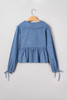 Dusk Blue Denim Lapel Neck Balloon Sleeve Tied Peplum Top