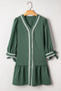 Canton Contrast Ricrac Trim Button V Neck Knotted Bracelet Sleeve Shift Dress Canton Contrast Ricrac Trim Button V Neck Knotted Bracelet Sleeve Shift Dress