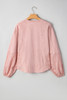 Light Pink Keyhole Notch V Neck Batwing Sleeve Blouse