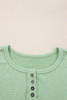 Meadow Mist Green Textured Knit Drop Shoulder Color Block Detail Long Sleeve Henley Top
