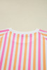 Pink Stripe Drop Shoulder Half Sleeve Loose Tee and Shorts Casual Set