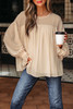 Parchment Pleated Ruffle Long Sleeve Chiffon Blouse