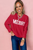 Racing Red MERRY Letter Pattern Christmas Raglan Sleeve Sweater
