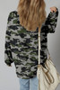 Green Retro Camouflage Print Exposed Seam Patchwork Drop Shoulder Sweatshirt