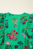 Green Floral Ruffled Three Quarter Sleeve Buttoned Mini Dress