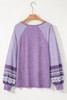 Tillandsia Purple Contrast Print Striped Raglan Long Sleeve Loose Top