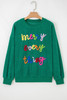 Dark Green merry little thing Corded Letter Graphic Ribbed Loose Sweatshirt