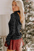 Black Sequin Mock Neck Drape Open Back Bell Sleeve Top