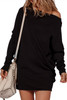 Black Asymmetric Neck Batwing Sleeve Shift Mini Sweater Dress