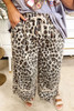 Khaki Exposed Seam Patched Pocket Plus Size Drawstring Leopard Wide Leg Pants Khaki Exposed Seam Patched Pocket Plus Size Drawstring Leopard Wide Leg Pants