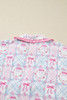 Pink Bow Wreath Pattern Christmas Holiday Tied Front Long Sleeve 2pcs Pajama Set